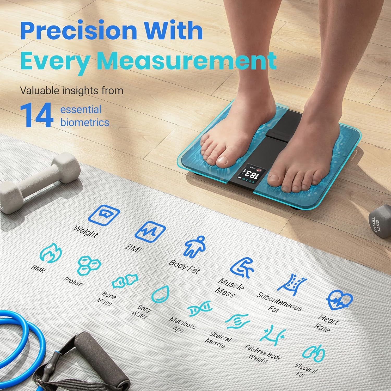 Smart Scale for Body Weight Fat, FSA HSA Eligible, Digital Bathroom Weighing Machine for Accurate BMI Muscle Mass Composition, Home Use Apple Health Compatible Fitness Equipment