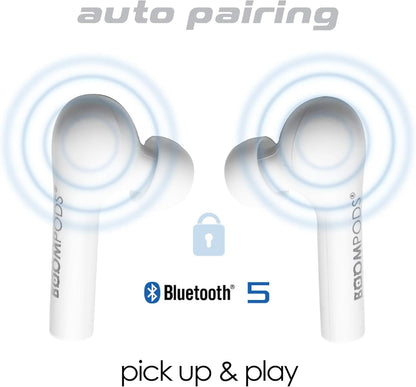 Bassline True Wireless Earbuds - Bluetooth In-Ear Headphones, Water/Sweat Resistant, Compact Travel Charging Case, Instant Connection, TWS (White)