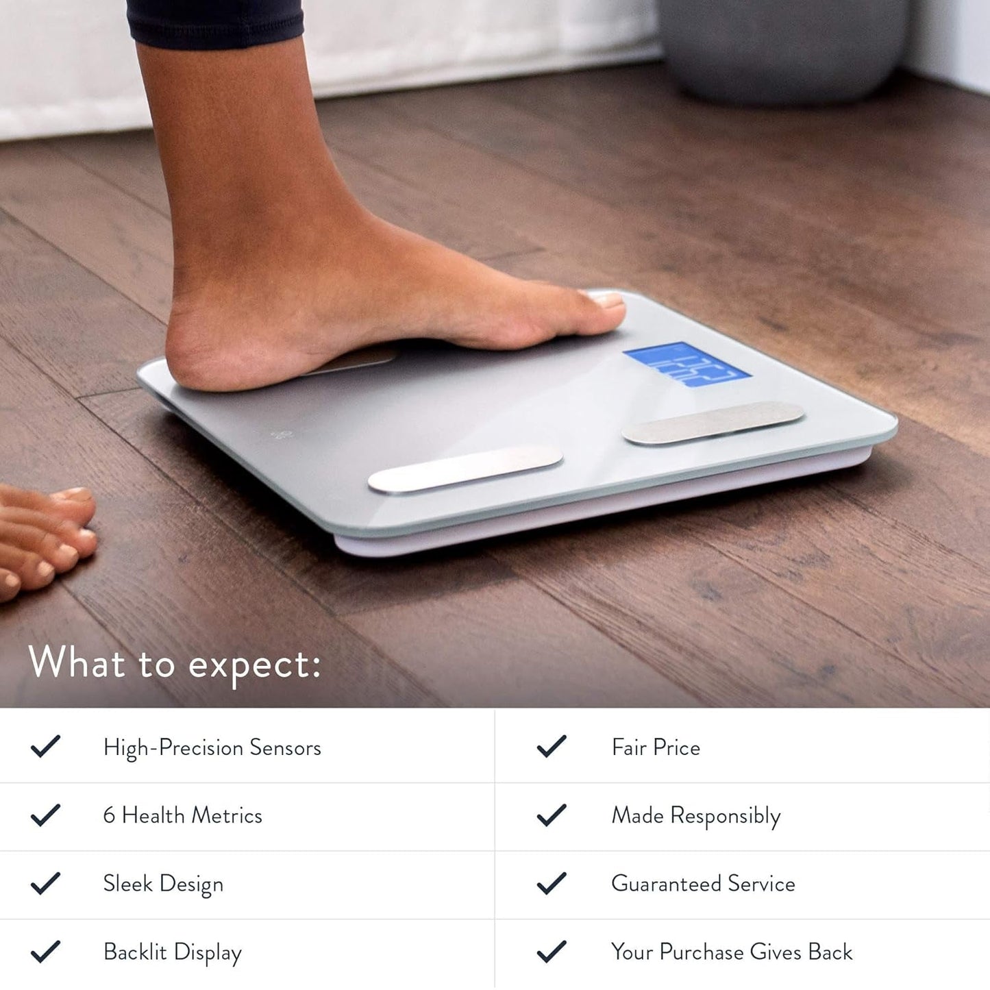 Smart Digital Bathroom Scale, Measures Body Weight, BMI, Body Fat, Muscle Mass, and Water Percentage, 400 Lbs Capacity, Ash Grey