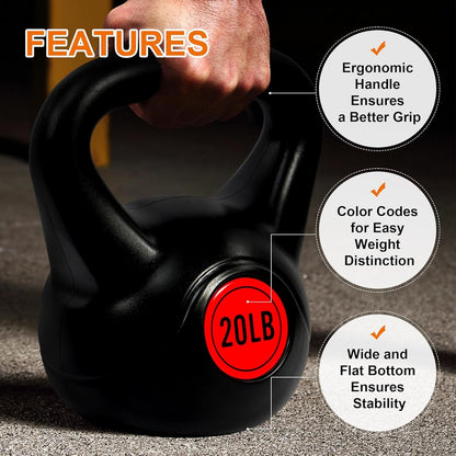 Wide Grip 3-Piece or 4-Piece Kettlebell Exercise Fitness Weight Set, Include 5 Lbs, 10 Lbs, 15 Lbs and 20 Lbs, Set of 3 or Set of 4