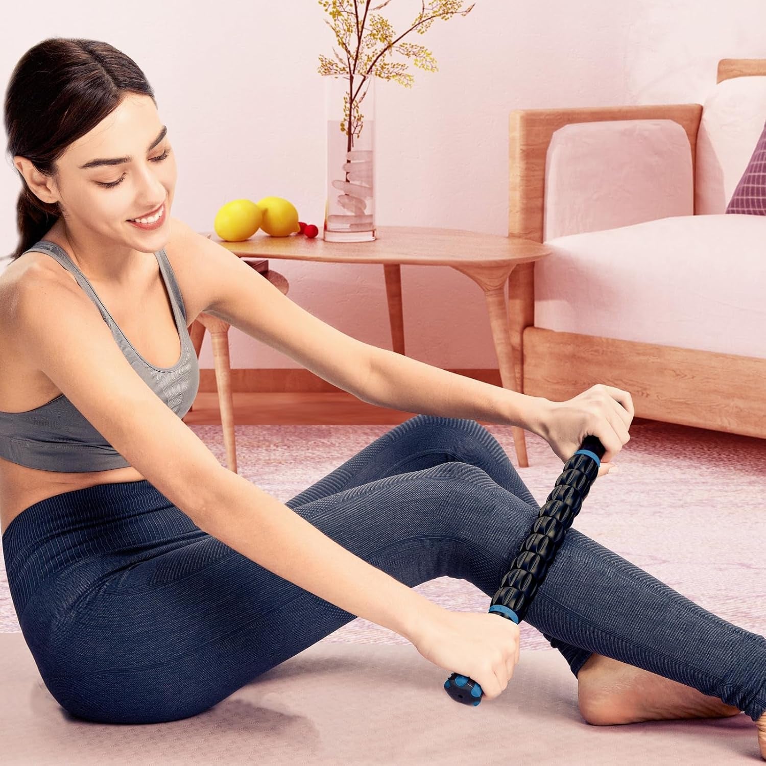 Muscle Roller Stick for Athletes - Body Massage Stick - Release Myofascial Trigger Points Reduce Muscle Soreness Tightness Leg Cramps & Back Pain for Physical Therapy & Recovery (Blue 1)