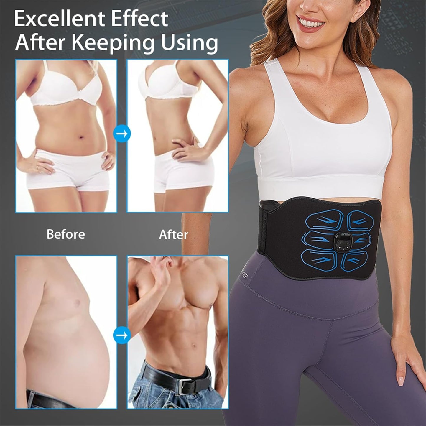 ABS Stimulator - EMS Muscle Stimulator, Ab Machine, Portable Abdominal Belt, Electronic Pulse Massager, Home Office Fitness Workout Equipment, Blue
