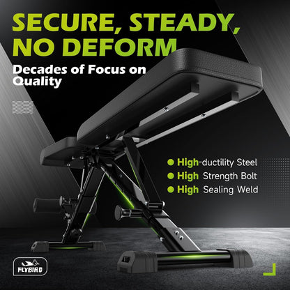 Weight Bench, Adjustable Strength Training Bench for Full Body Workout with Fast Folding-New Version