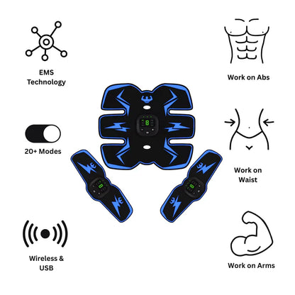 Rechargeable ABS Muscle Stimulator – Wireless Ab Toner with 8 Modes & 29 Intensity Levels