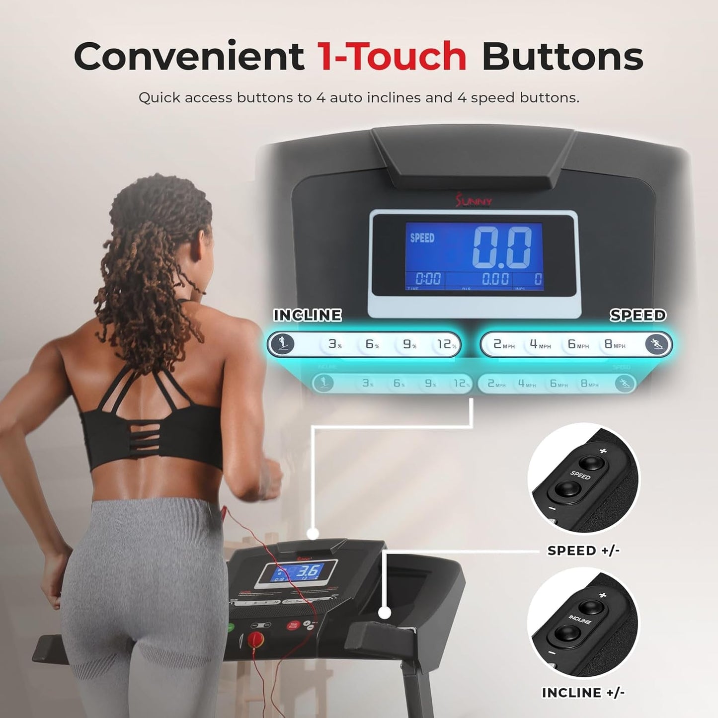 Premium Foldable Treadmill for Home, Running or Walking with Auto Incline, Shock Absorption, Digital Display, Optional 20” Running Deck, Free Sunnyfit App Bluetooth Connection