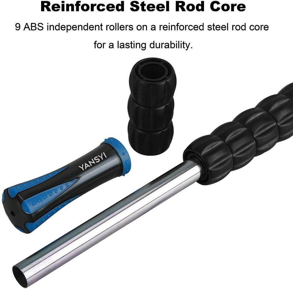 Muscle Roller Stick for Athletes - Body Massage Stick - Release Myofascial Trigger Points Reduce Muscle Soreness Tightness Leg Cramps & Back Pain for Physical Therapy & Recovery (Blue 1)