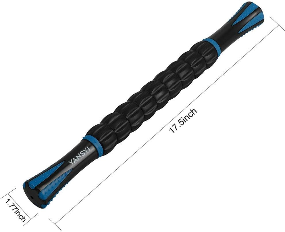 Muscle Roller Stick for Athletes - Body Massage Stick - Release Myofascial Trigger Points Reduce Muscle Soreness Tightness Leg Cramps & Back Pain for Physical Therapy & Recovery (Blue 1)